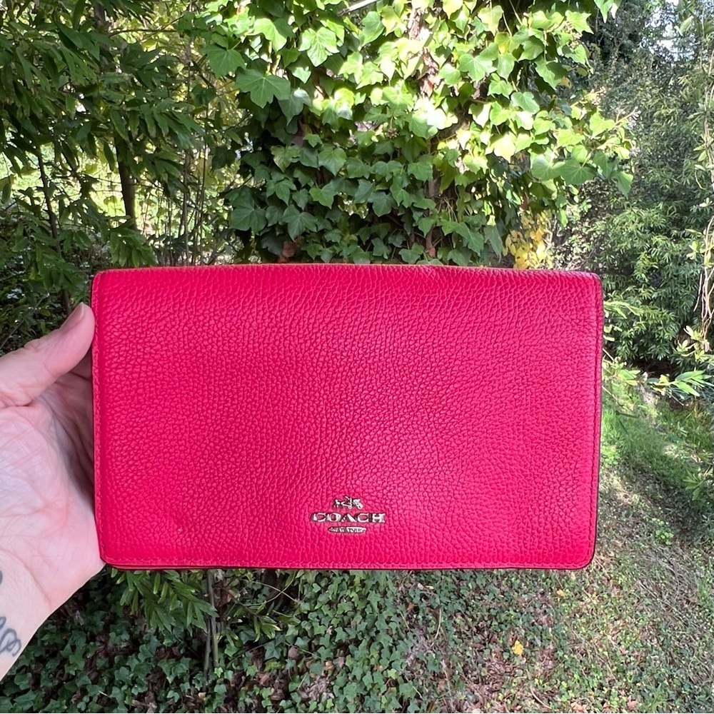 COACH Shoulder Bag Purse Fold-over Clutch Bag Pink Pebble Leather AUTHENTIC - Picture 2 of 10